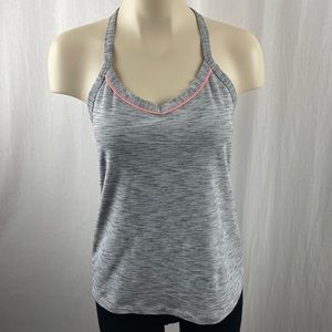Lorna Jane Heathered Grey Y Back V-Neck Fitted Tank Top M